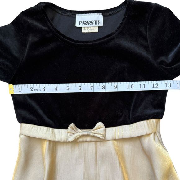 Vintage Pssst Girls 6X Black Velvet Bodice Dress with Shiny Gold Satin Skirt Bow - Picture 5 of 9